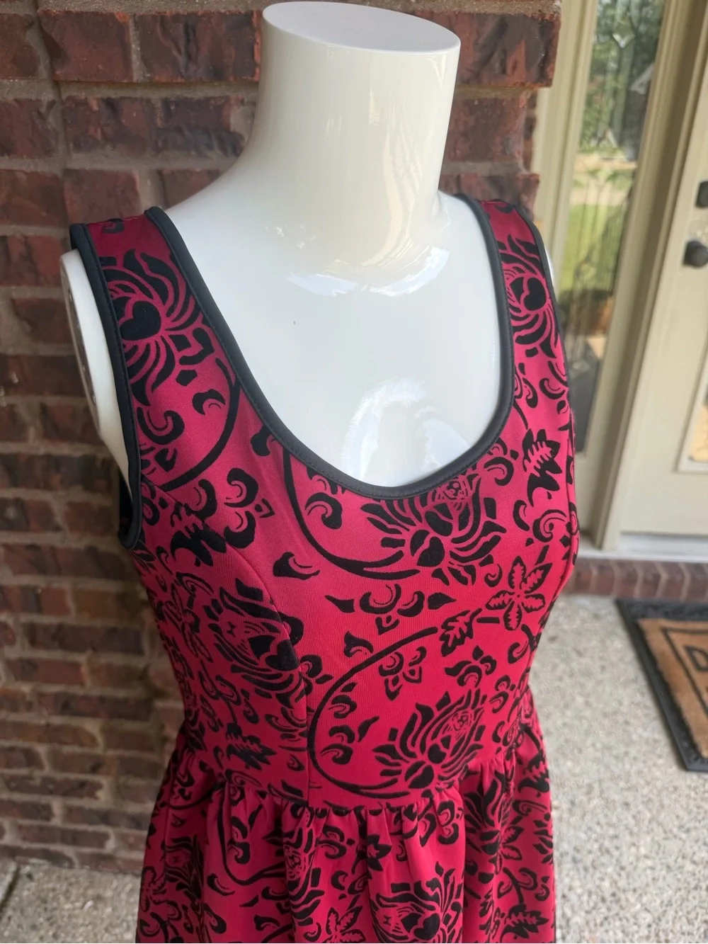 Coco Love Red Floral Flocked Fit & Flare Dress Sleeveless Size S